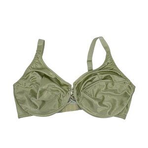 Vintage Second Skin Satin Full Figure Wire-Free Satin Bra 40DD Olive Green